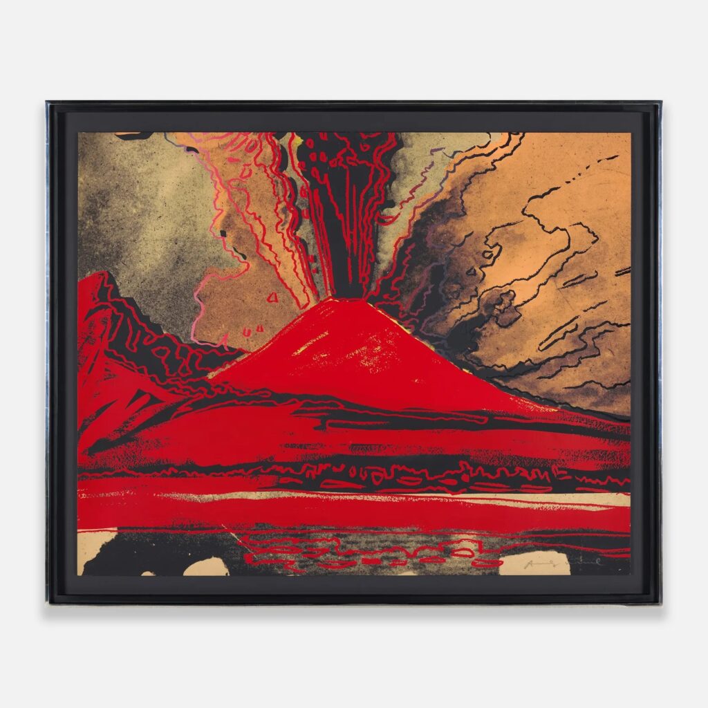 Wharol VS Bansky Vesuvius di Andy Warhol, opera dedicata al Vesuvio nella mostra Warhol vs Banksy a Napoli.