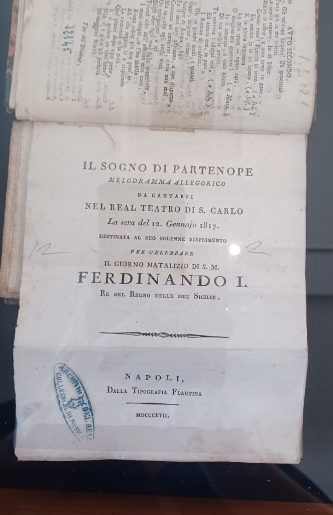 Libretto Il sogno di Partenope del 1817 esposto al MANN di Napoli nella mostra Parthenope. La Sirena e la città