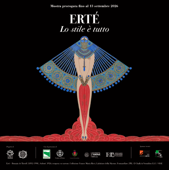 Locandina ufficiale della mostra Erté. Lo stile è tutto con Salomé su fondo nero