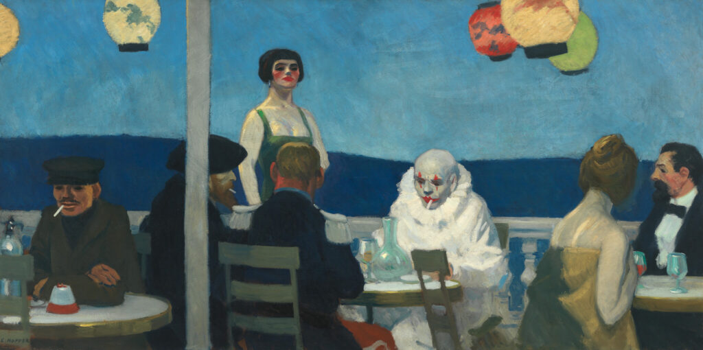 Edward Hopper, Soir Bleu, 1914, figure riunite sulla terrazza di un locale