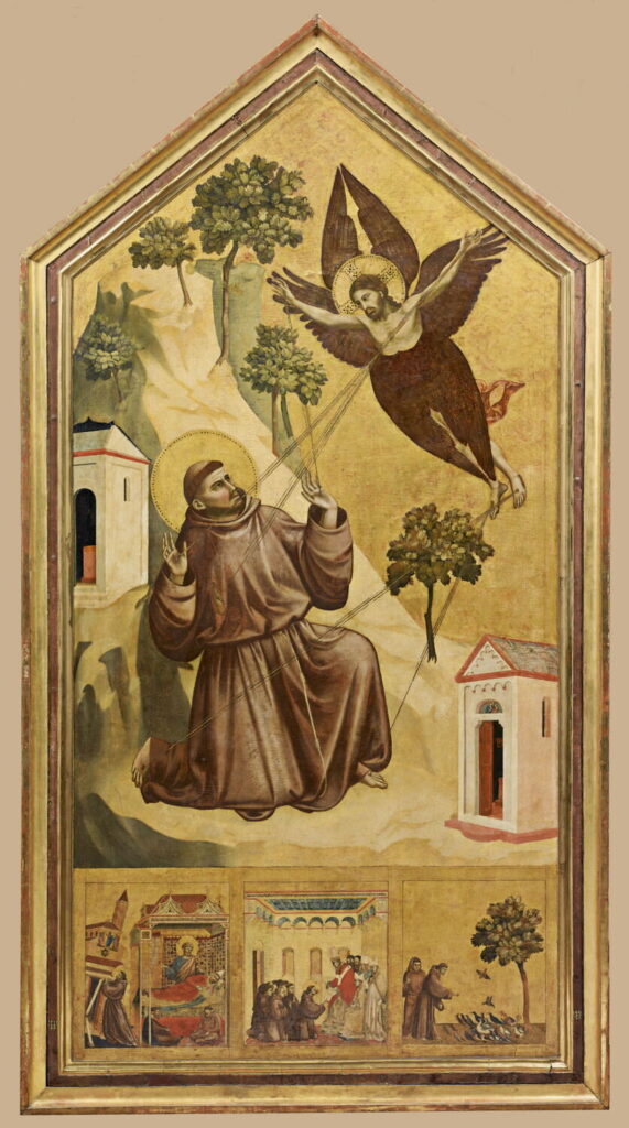 San Francesco riceve le stimmate di Giotto, con Cristo-Serafino e gli episodi della vita del santo nella predella