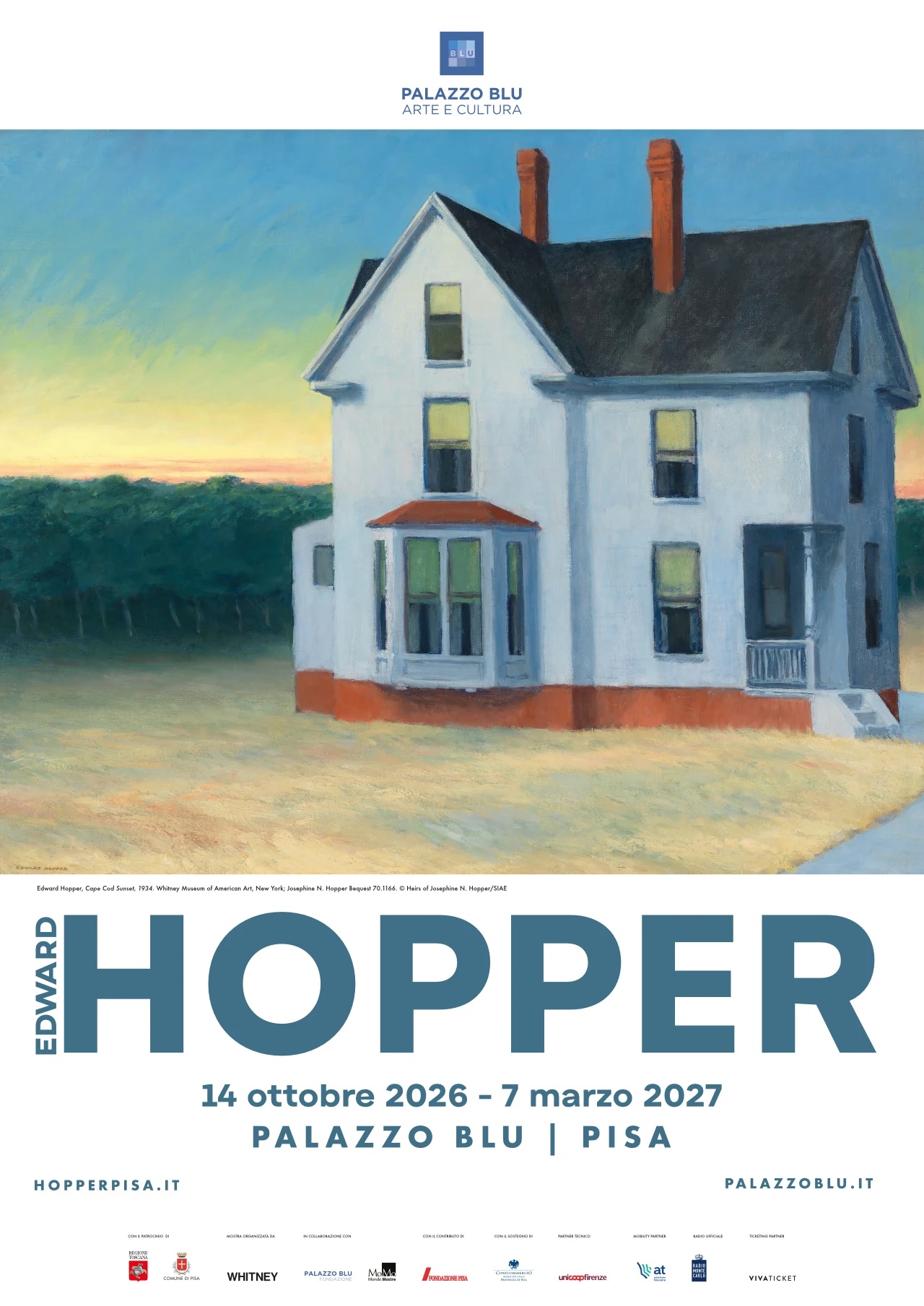 Locandina della mostra Edward Hopper: New York e oltre a Palazzo Blu di Pisa, dal 14 ottobre 2026 al 7 marzo 2027