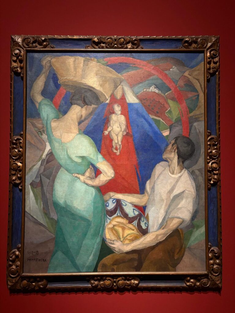 Adorazione della Vergine di Diego Rivera, con figure popolari che rendono omaggio alla Vergine e al Bambino
