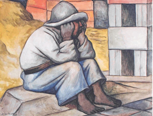 Bambino contadino di Diego Rivera, giovane contadino seduto con il volto tra le mani