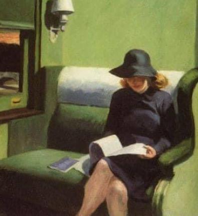 Donna che legge sul treno in Compartment C, Car 293 di Edward Hopper