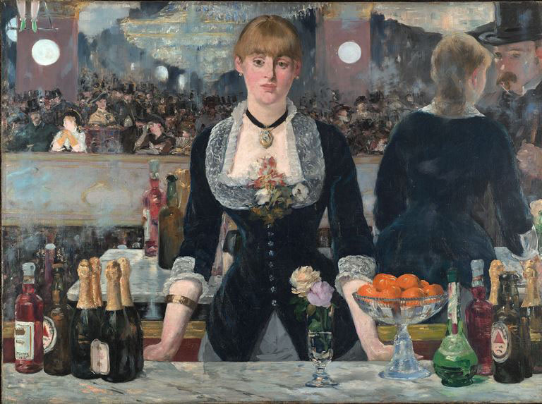 Il bar delle Folies-Bergère di Édouard Manet, con la barista Suzon davanti al bancone e il salone riflesso nello specchio