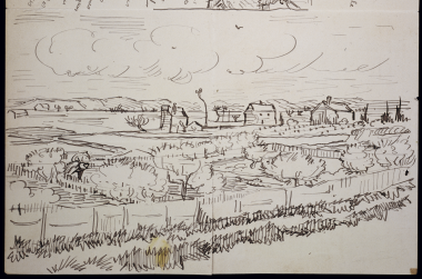 Vincent van Gogh, schizzo della Crau con peschi in fiore nella lettera a Paul Signac del 10 aprile 1889