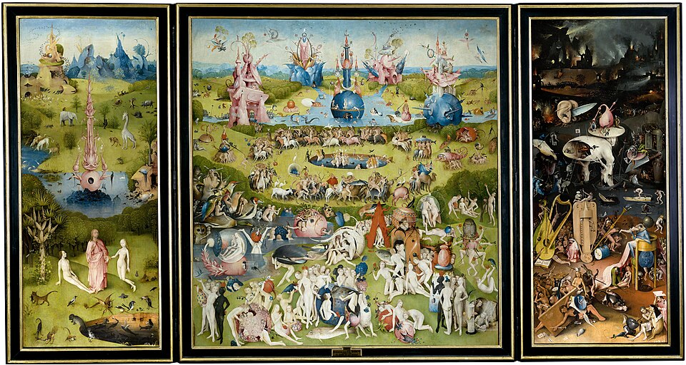 Trittico del Giardino delle delizie di El Bosco, 1490–1500, Museo Nacional del Prado di Madrid