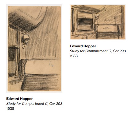 Studi preparatori di Edward Hopper per Compartment C, Car 293, con dettagli dell’interno della carrozza ferroviaria