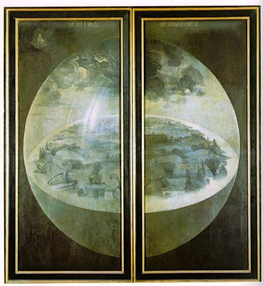 Trittico del Giardino delle delizie di El Bosco, pannelli esterni con il terzo giorno della Creazione, 1490–1500, Museo del Prado