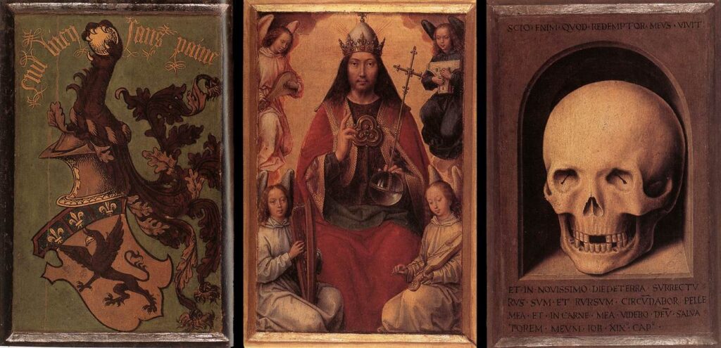 Vanità terrena e Redenzione celeste, Hans Memling: Stemma, Cristo in gloria e Teschio, Musée des Beaux-Arts di Strasburgo